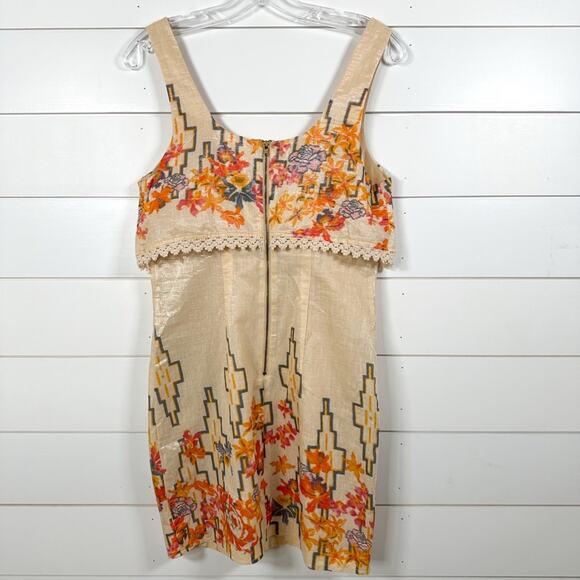Free People Big Bang Metallic Tea Combo Floral Gold Dress, EUC, Size 4 MSRP $128 - Picture 13 of 13